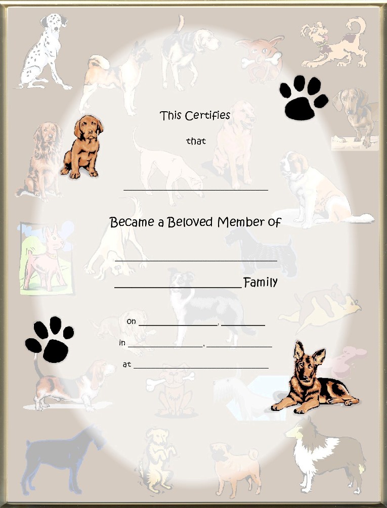Keepsake Dog Adoption 8 5 X 11 Inch Certificate Dog Collage