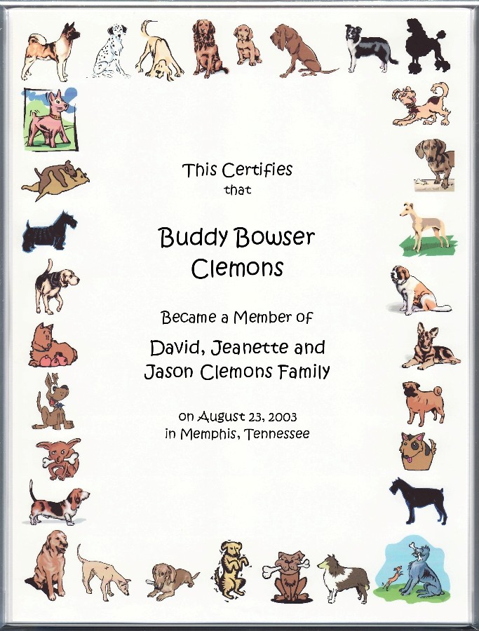 Keepsake Dog Adoption 8 5 X 11 Inch Certificate Cartoon Dog